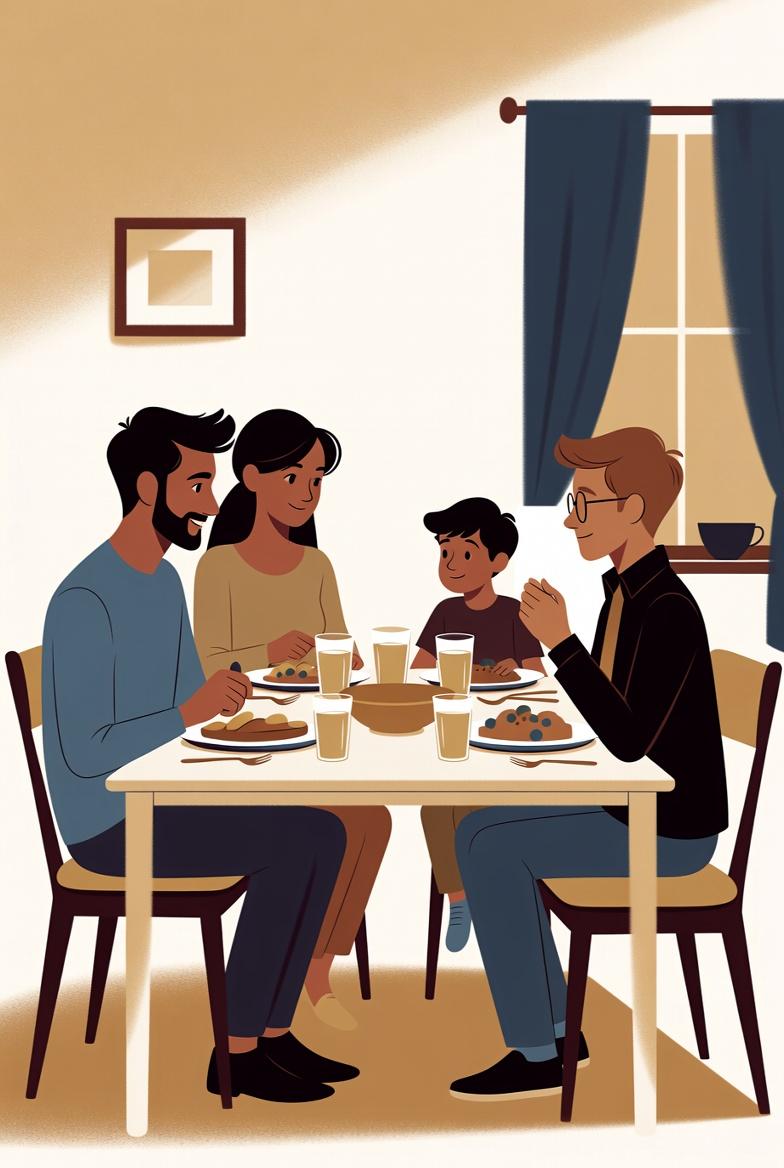 Host family and student sharing a meal together