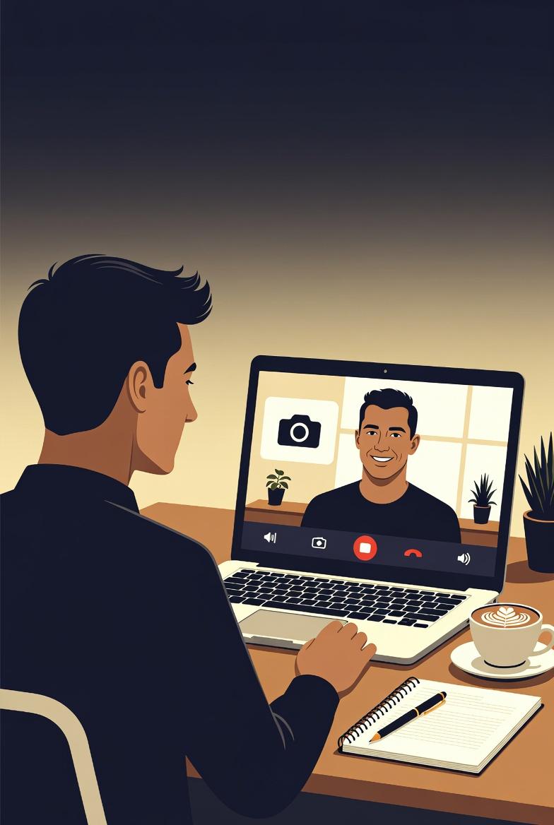 Student practicing a scholarship interview via video call